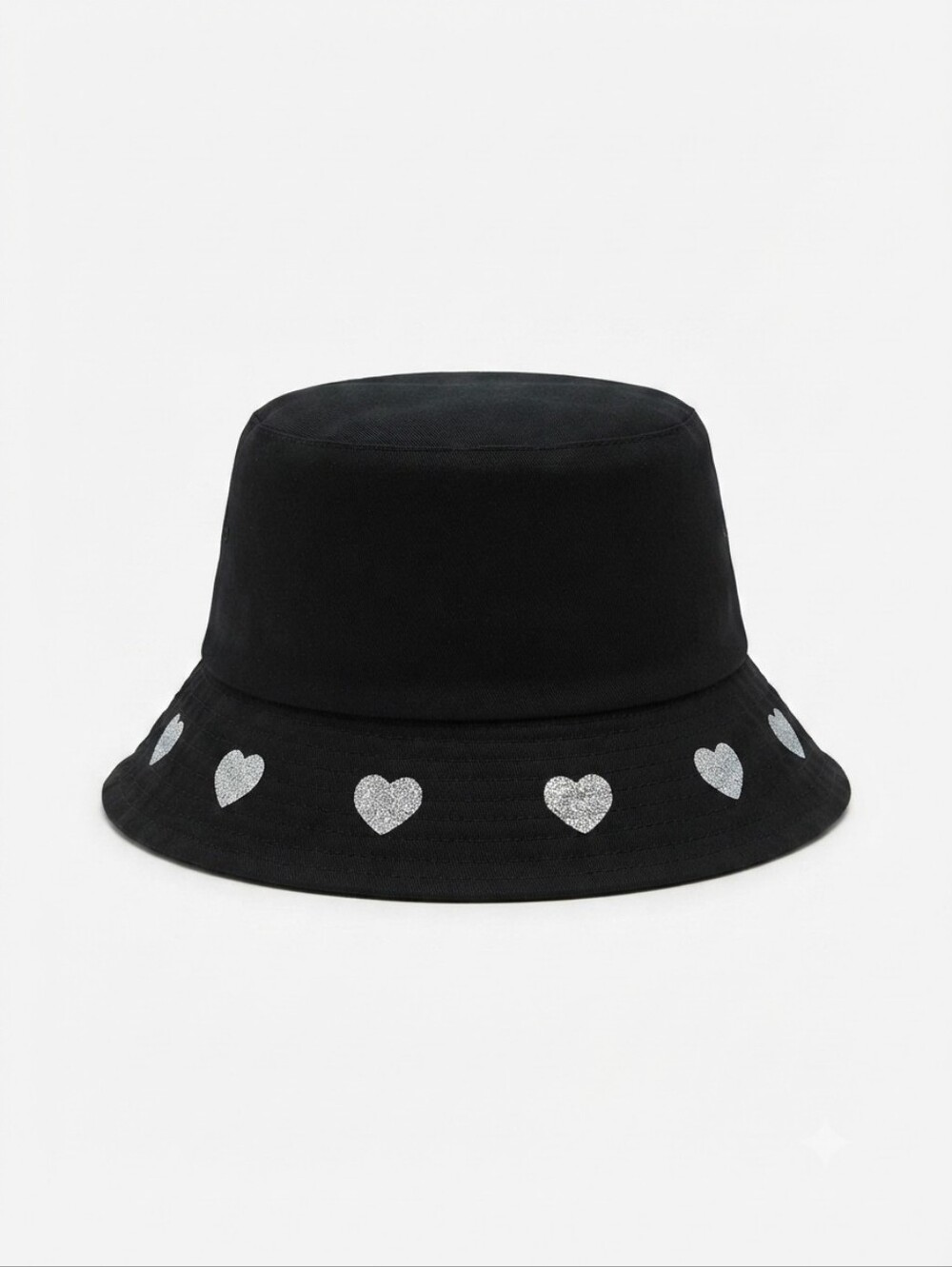 🦦5/$10🦦 Kids Black Bucket Hat Silver Glitter Hearts Youth Summer Sun Hat